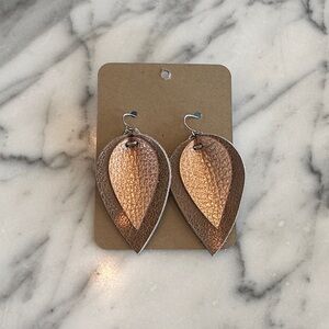 Metallic and rose gold double Leather Earrings